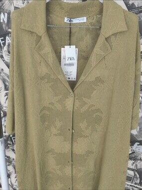 Zara Olive/Green Jacquard Knit Polo Shirt